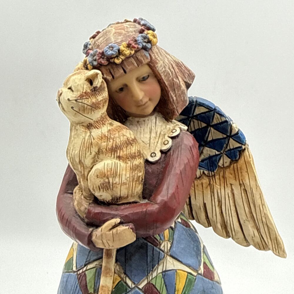 Jim Shore Heartwood Creek Angel Holding Orange Tabby Cat Figurine 105170 Flower